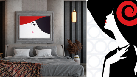 La serie di Amleto Dalla Costa di forme femminili eleganti in rosso e nero, stampate su seta per una presentazione lussuosa.