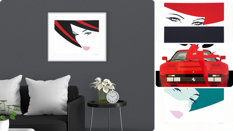 Opere d'arte firmate a mano da Amleto Dalla Costa, contraddistinte da forme femminili in rosso e nero su tela, espressione di eleganza e design moderno.