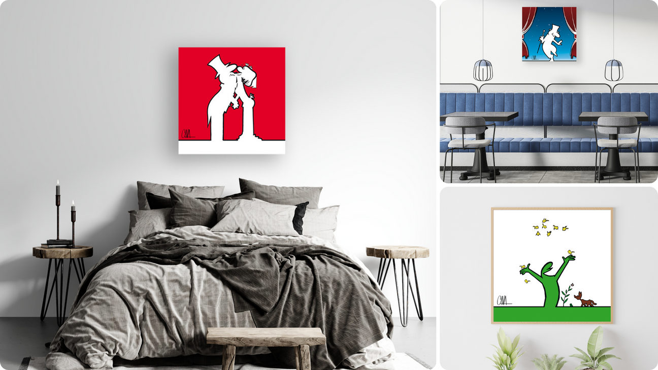 Tre ambientazioni con esempi di opere d'arte minimaliste della collezione MrLINEA Special