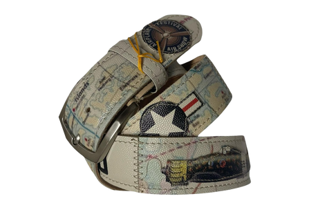 Cintura in pelle con tema aviazione e fibbia classica