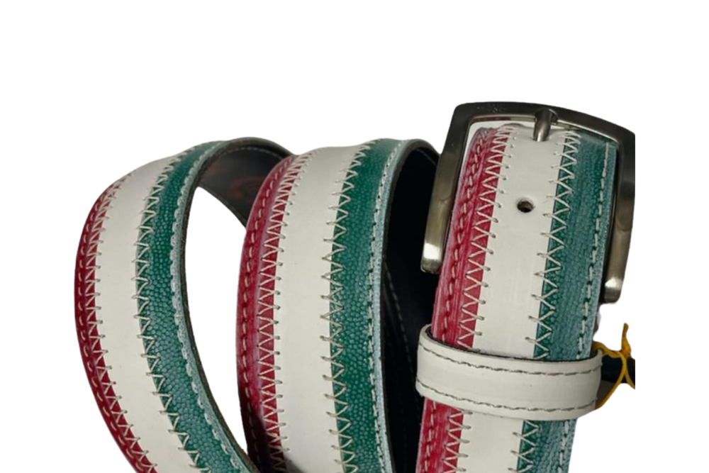 Cintura tricolore italiana con fibbia in metallo