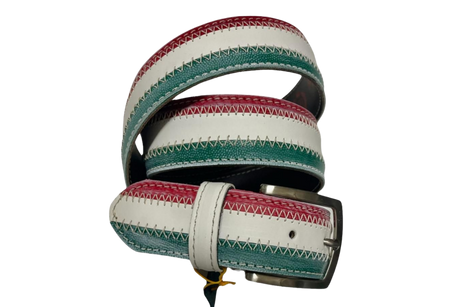 Cintura artigianale tricolore con dettagli cuciti