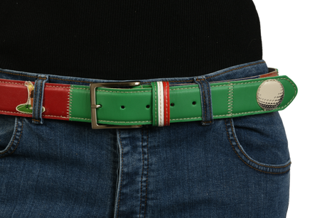 Cintura 'Green Golf' indossata su jeans, vista frontale