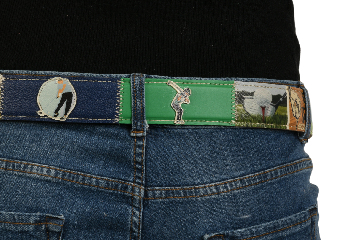 Cintura 'Green Golf' indossata su jeans, vista posteriore