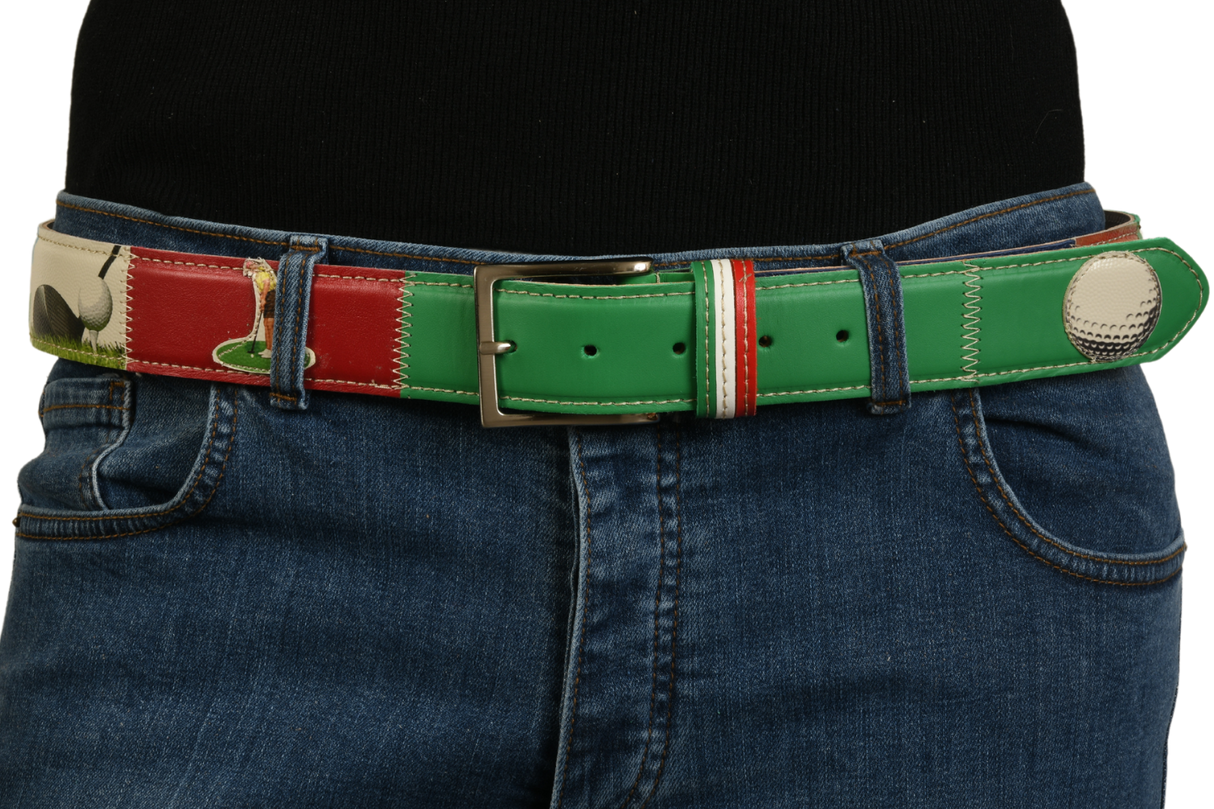 Cintura 'Green Golf' indossata su jeans, vista laterale