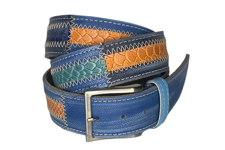 Cintura 'Ocean Waves' in pelle blu con fibbia argentata