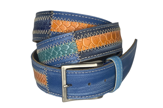 Cintura 'Ocean Waves' in pelle blu con fibbia argentata