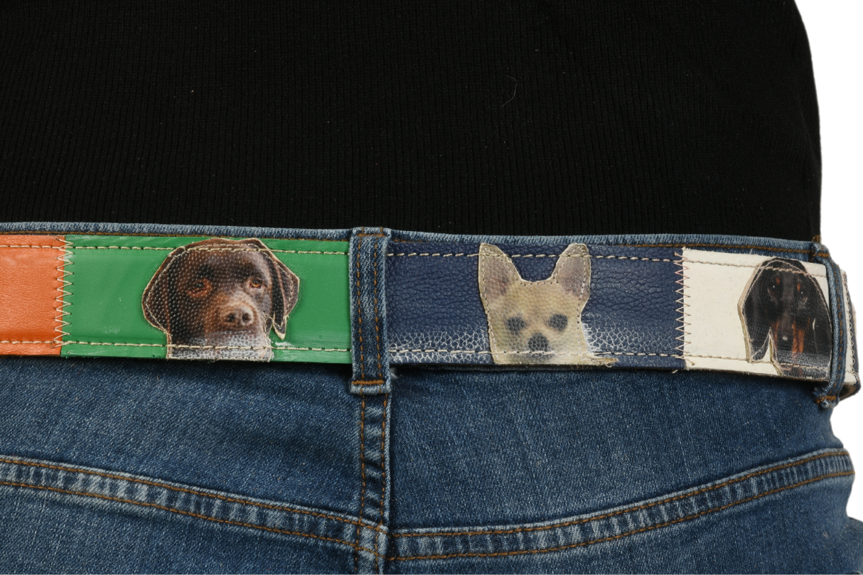 Dettaglio posteriore cintura 'Pet Love' con cani