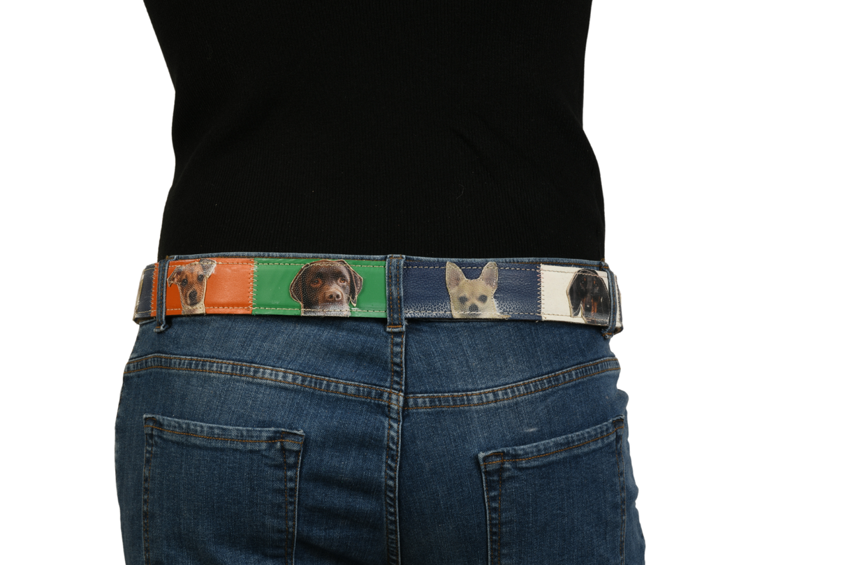 Vista posteriore cintura 'Pet Love' con stampa cani