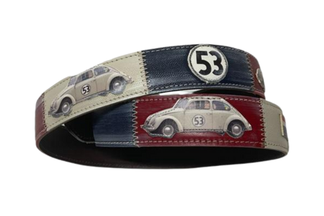 Cintura in pelle con design auto e numero 53