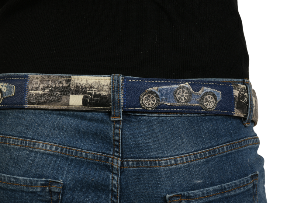 Retro cintura blu con simboli automobilistici