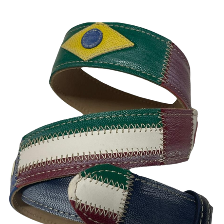 Cintura in pelle con bandiera brasiliana, design colorato
