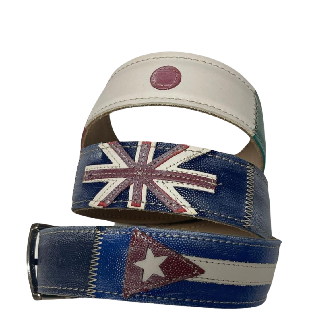 Cintura in pelle con bandiere Giappone e Cuba, stile unico