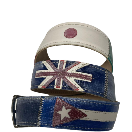 Cintura in pelle con bandiere Giappone e Cuba, stile unico
