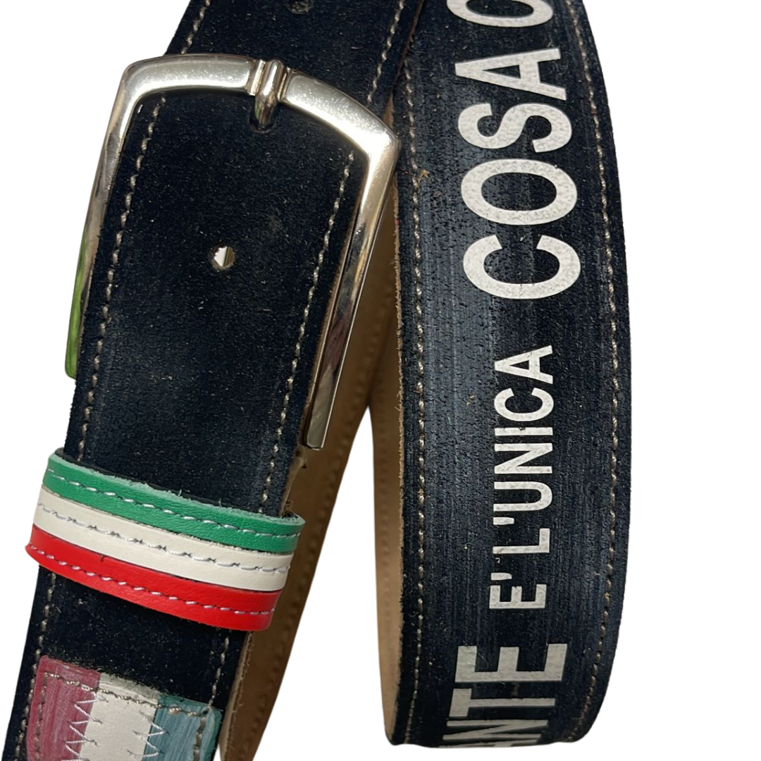 Cintura Artigianale 'Bianconera' in Pelle con Dettagli Tricolore