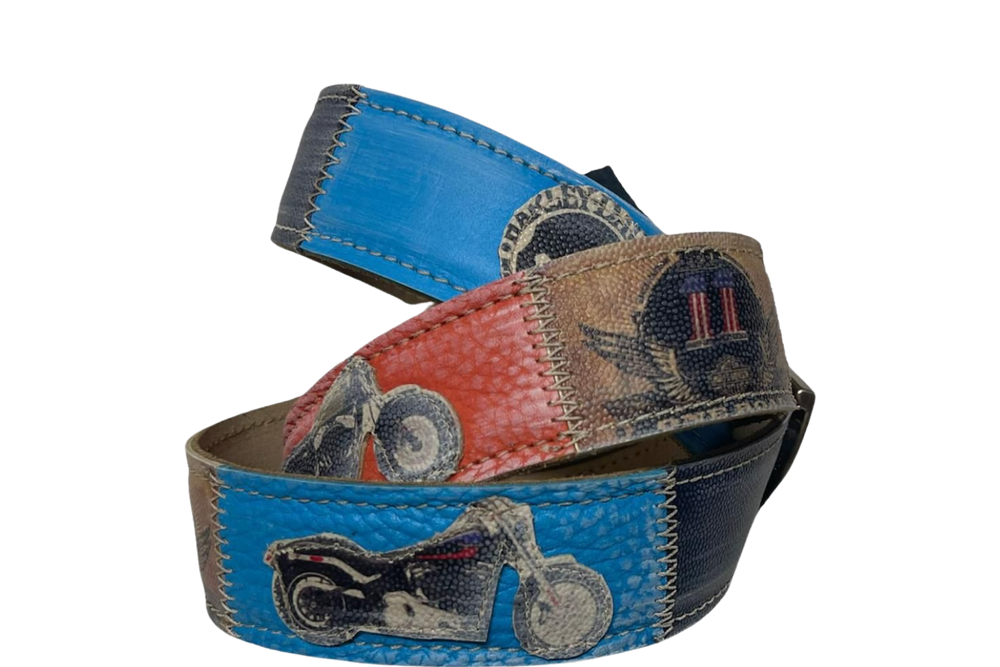 Cintura in pelle 'Spirit of Speed' con design moto