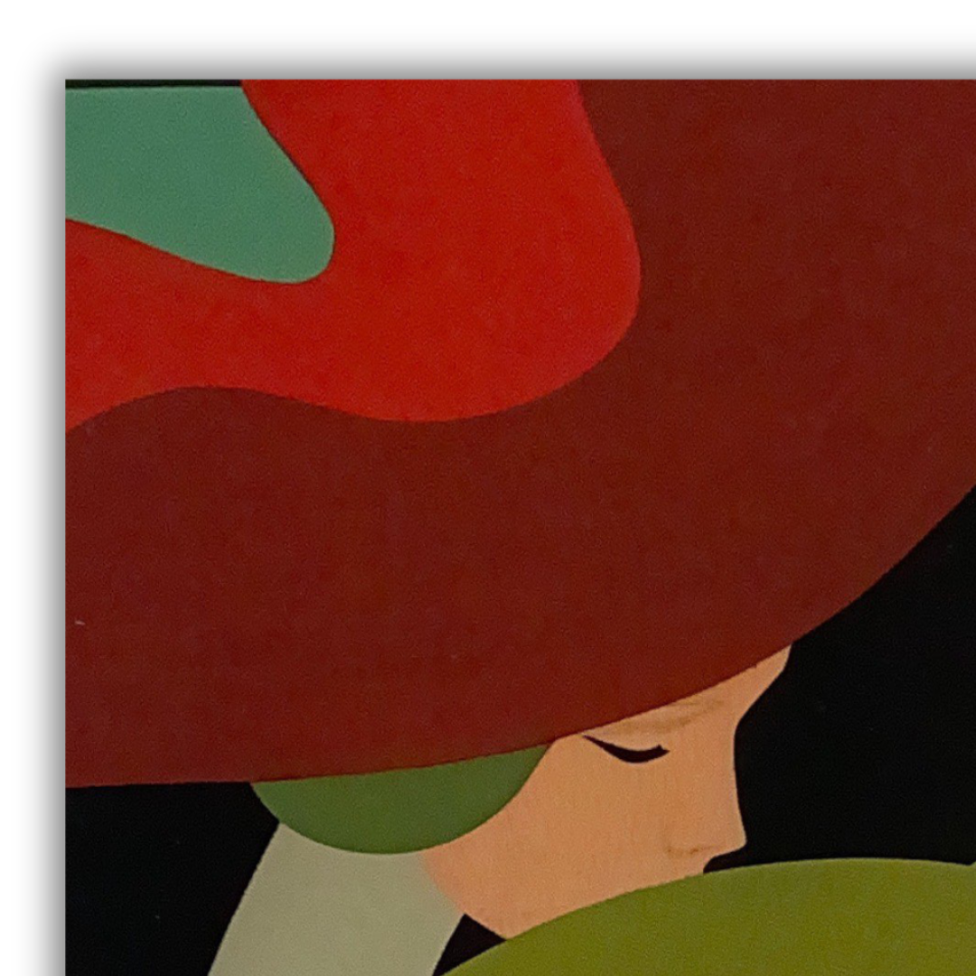 Particolare del cappello rosso su cartolina di Dalla Costa