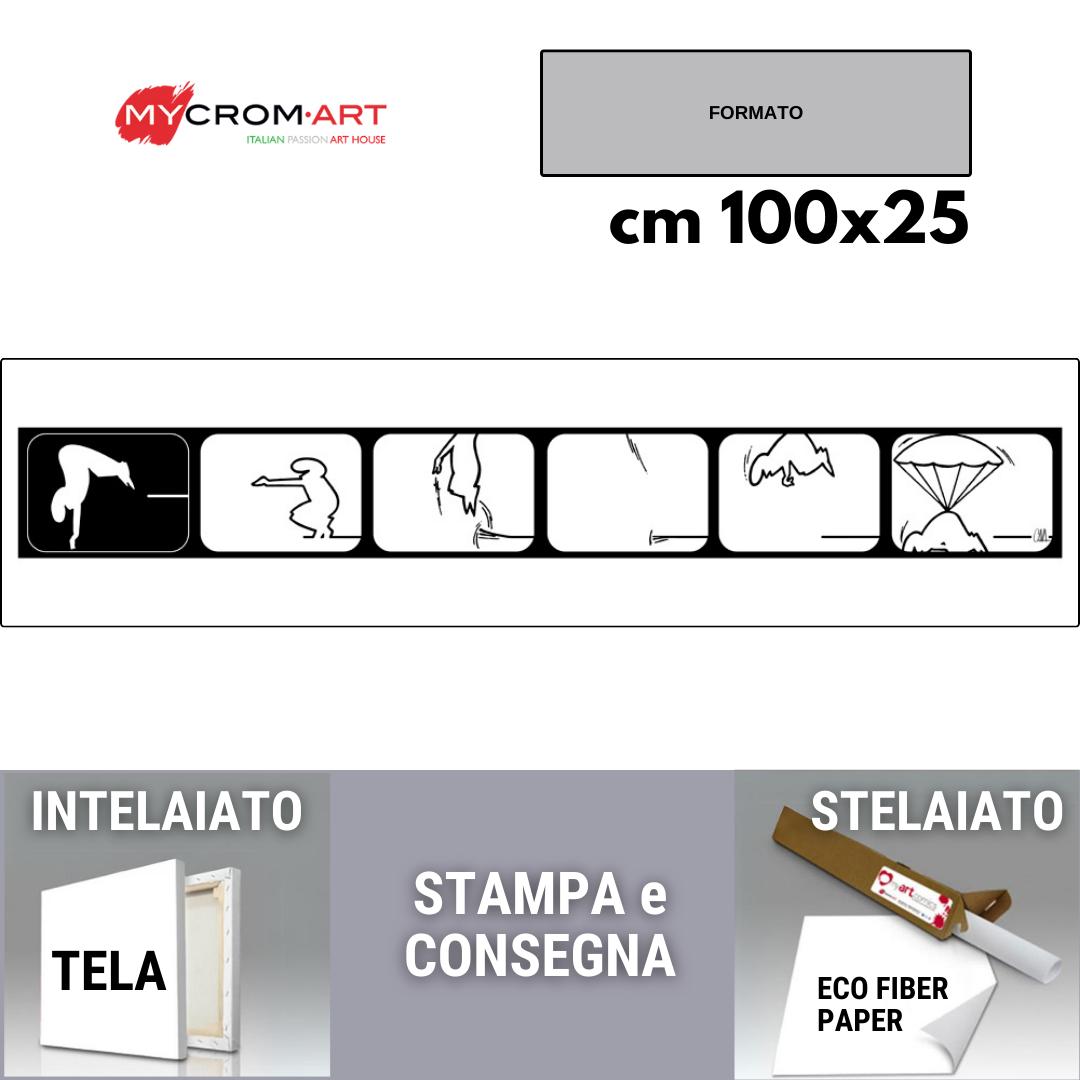 Formato e dettagli tela MrLINEA tuffo, Jump! di Osvaldo Cavandoli