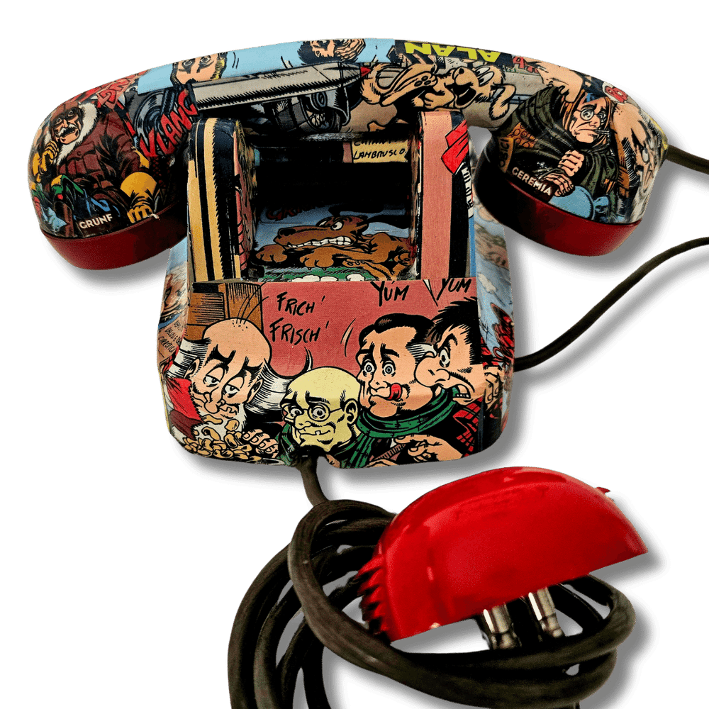 Retro telefono Alan Ford con scene fumettistiche