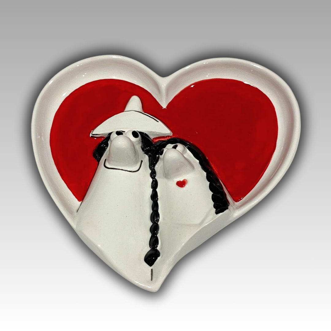 Decorazione ceramica cuore rosso Carmencita e Caballero
