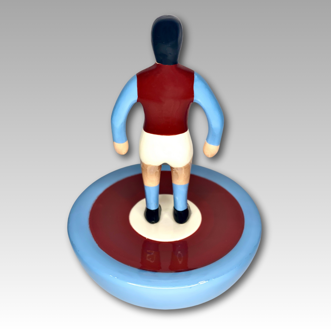 Retro figura Subbuteo ceramica bordeaux e azzurra
