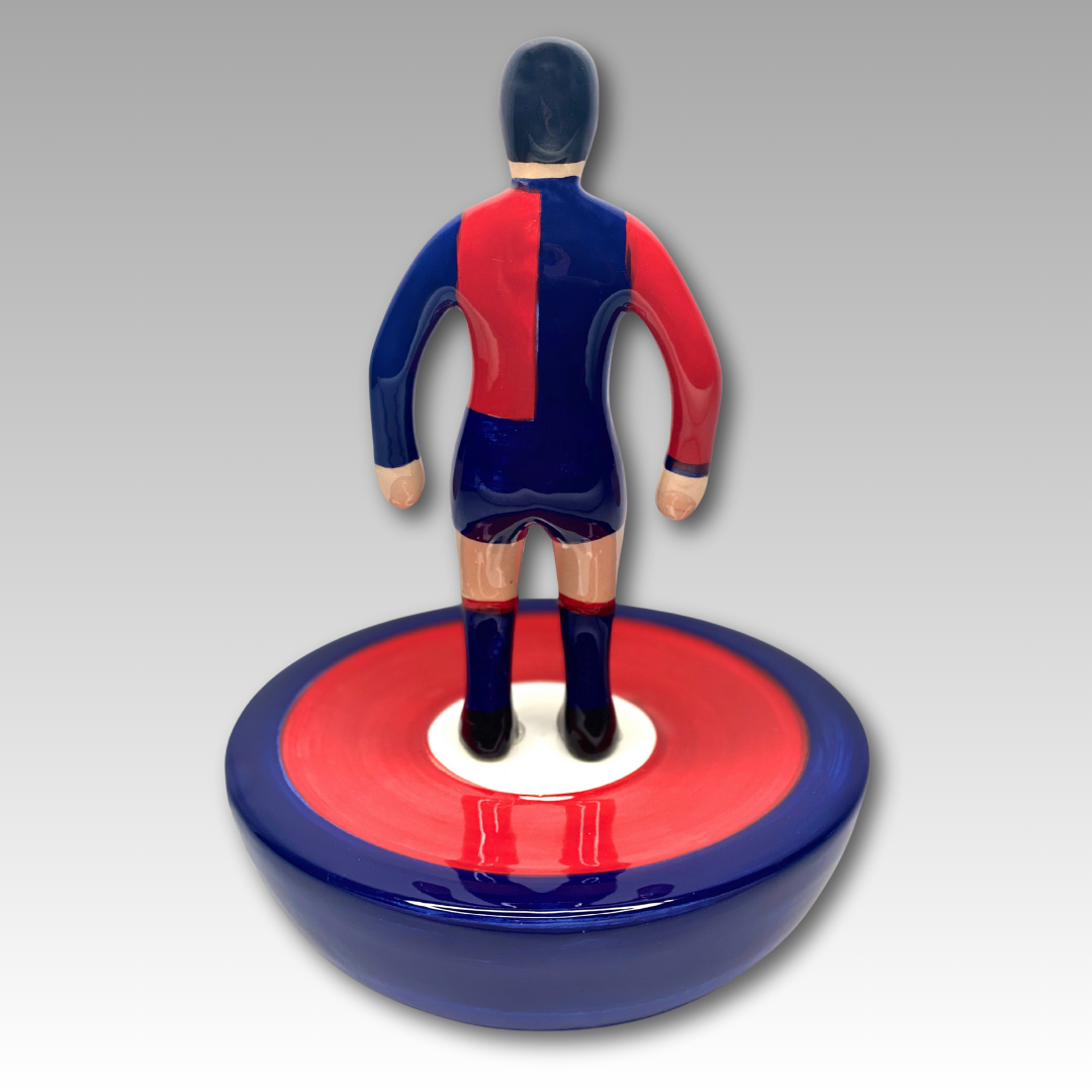 Retro statuetta Subbuteo ceramica rosso e blu