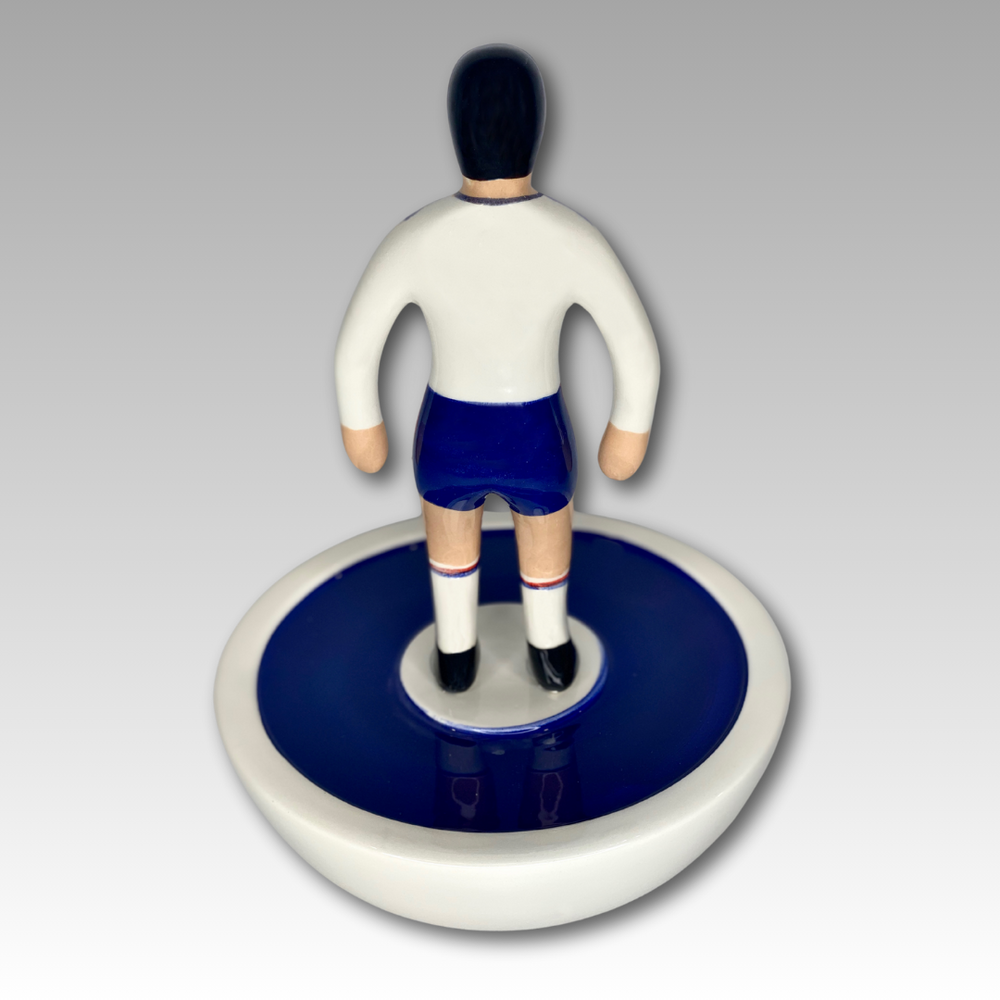 Retro statuina ceramica Subbuteo bianca e blu