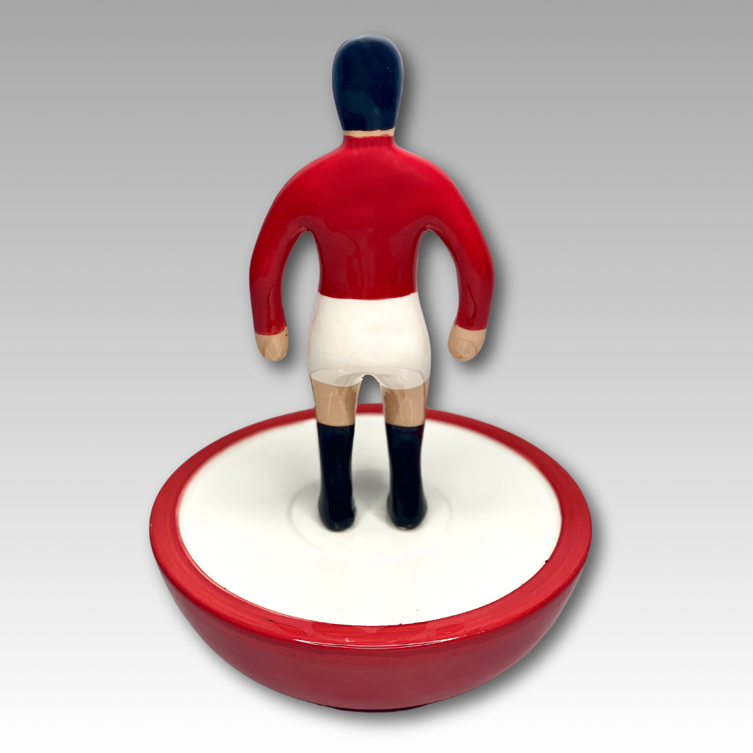 Retro figura Subbuteo ceramica rossa e bianca