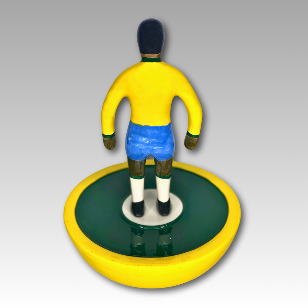 Retro statuina ceramica Subbuteo gialla e blu