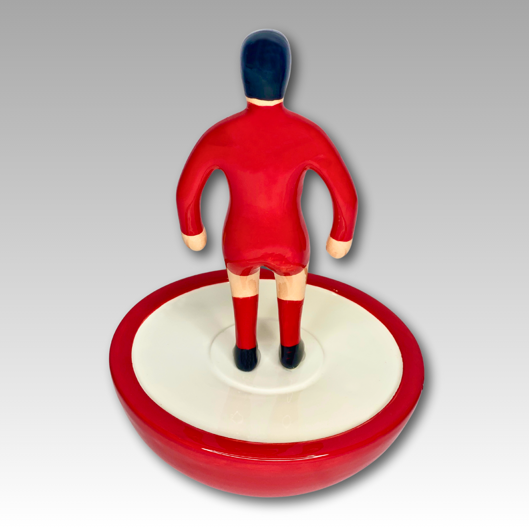 Retro figura Subbuteo ceramica rossa e bianca