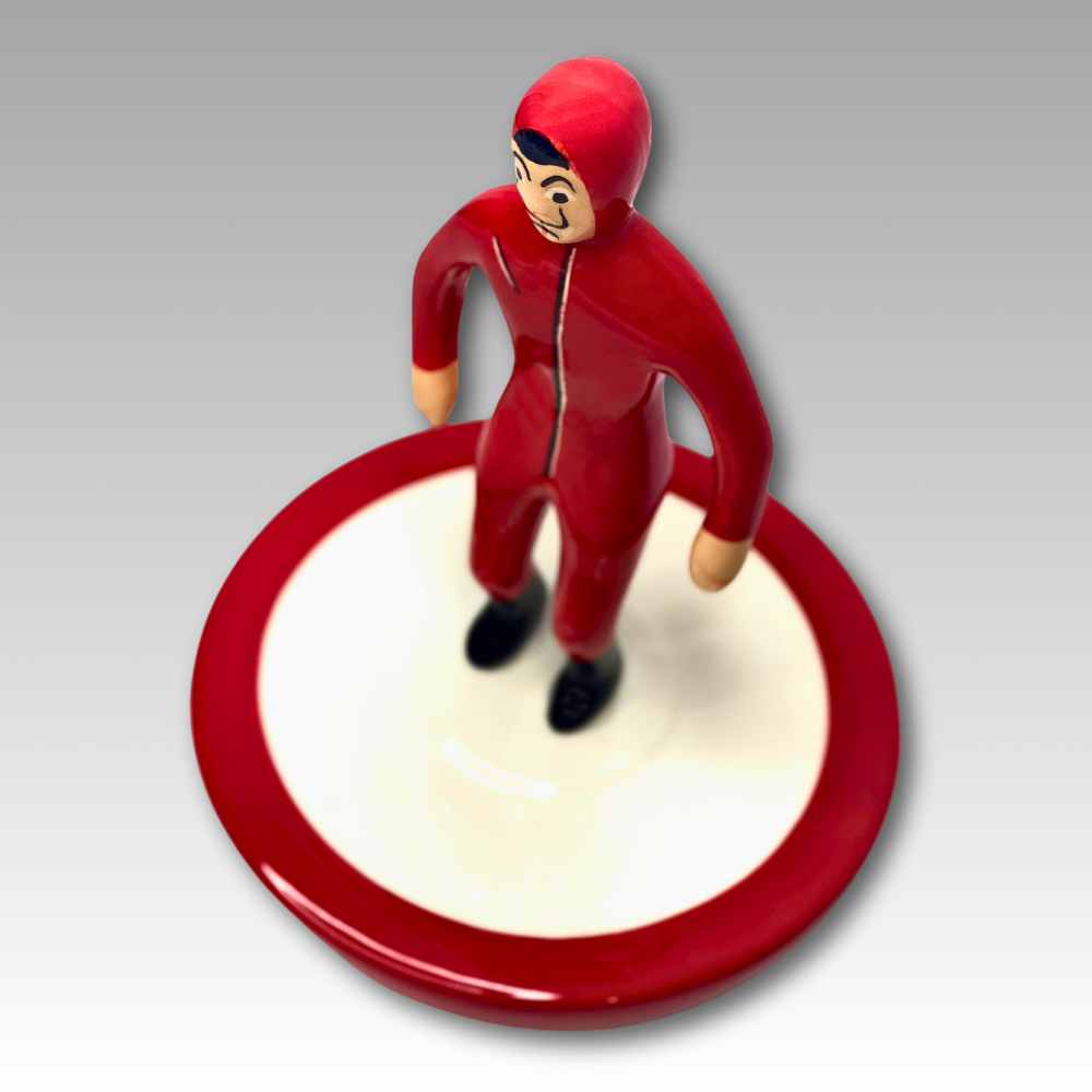 Vista dall'alto statuina ceramica Subbuteo personaggio rosso