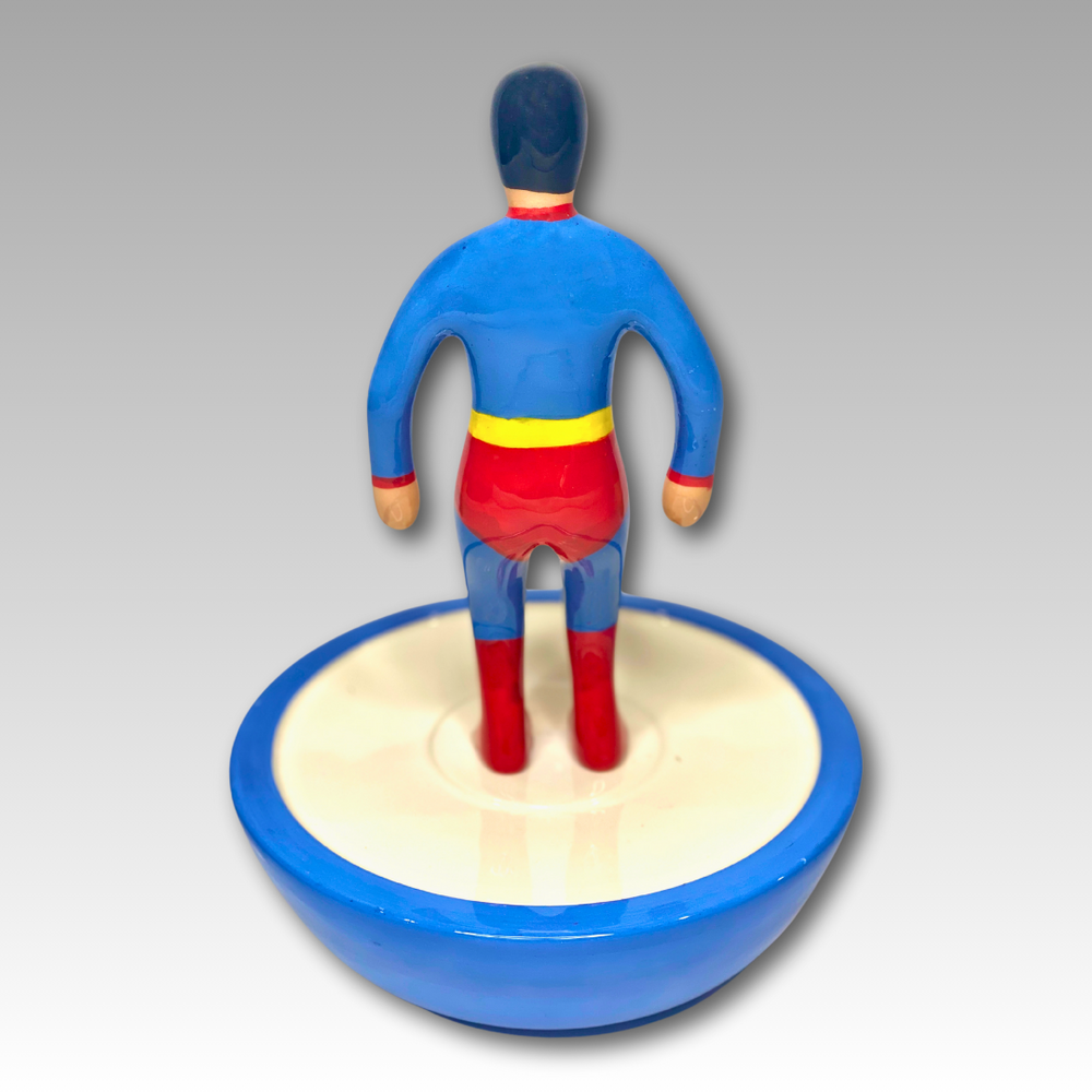 Retro statuina ceramica Subbuteo supereroe blu e rosso