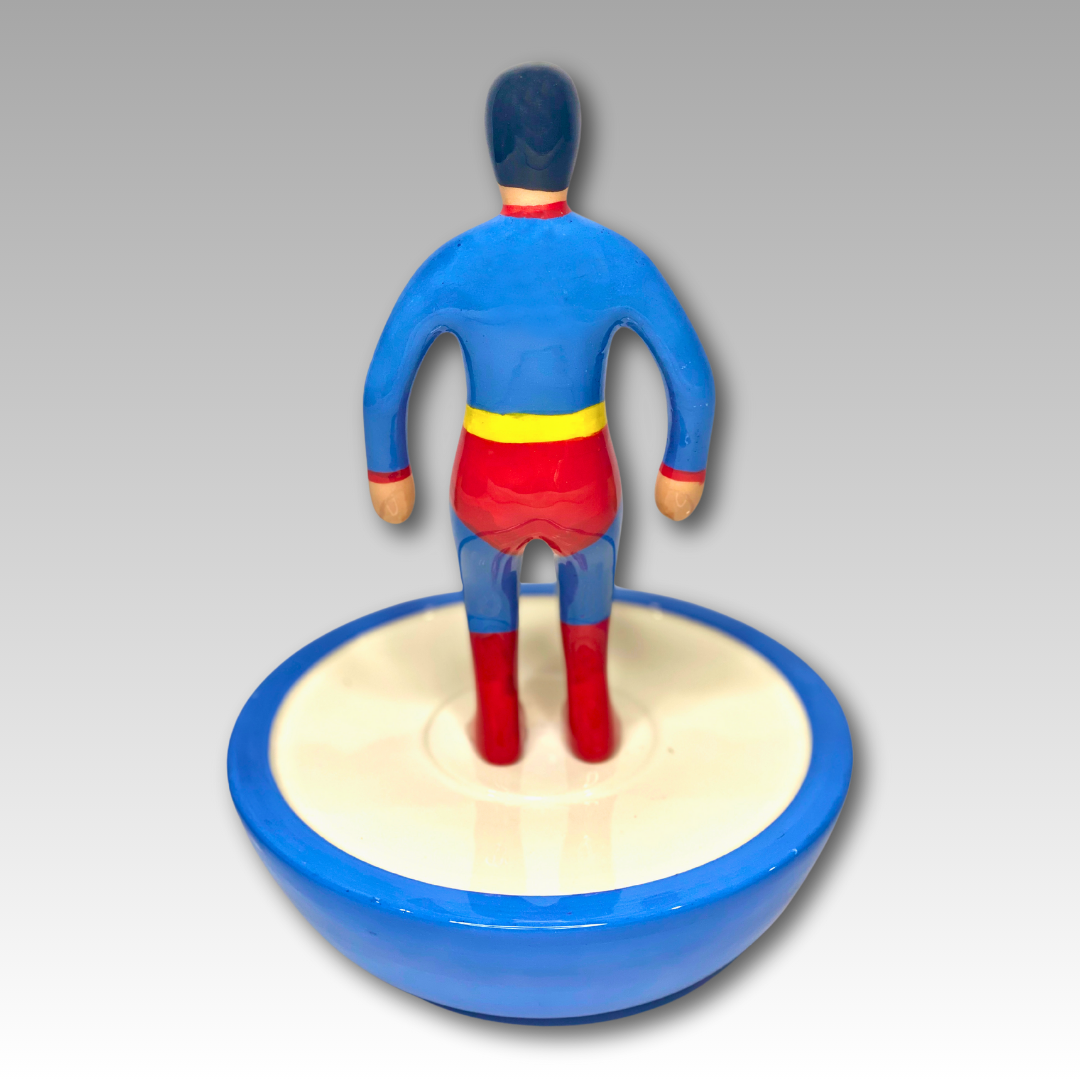 Retro statuina ceramica Subbuteo supereroe blu e rosso