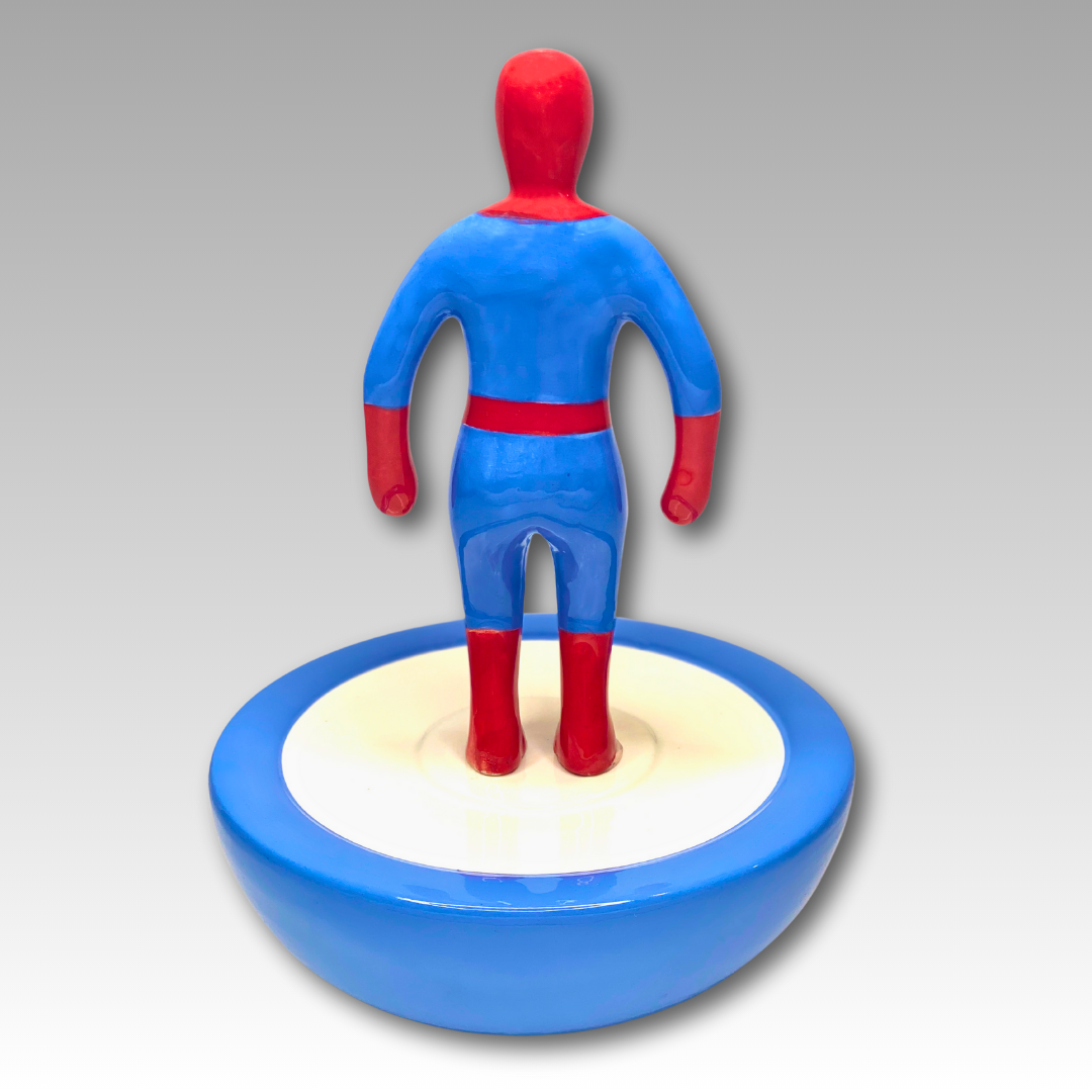 Retro statuina ceramica Subbuteo supereroe blu e rosso