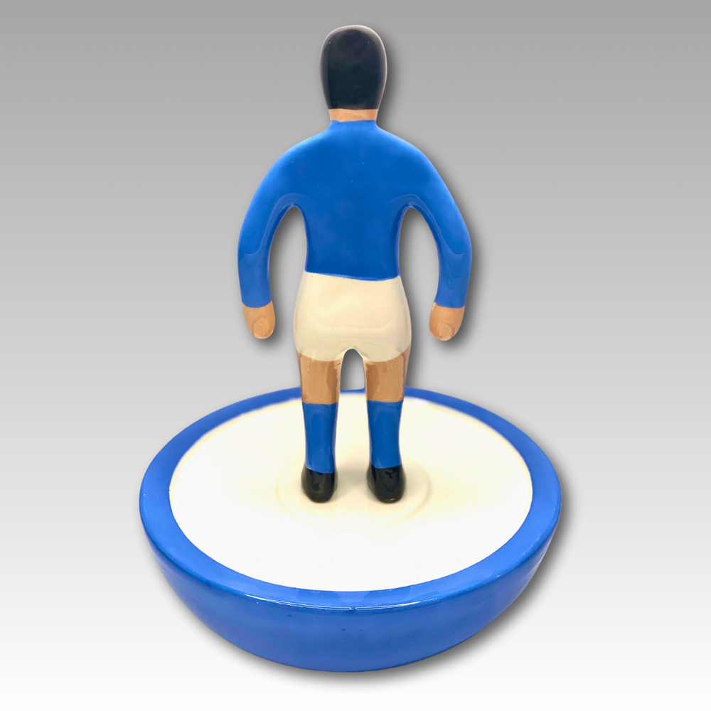 Retro statuetta Subbuteo ceramica blu e bianco