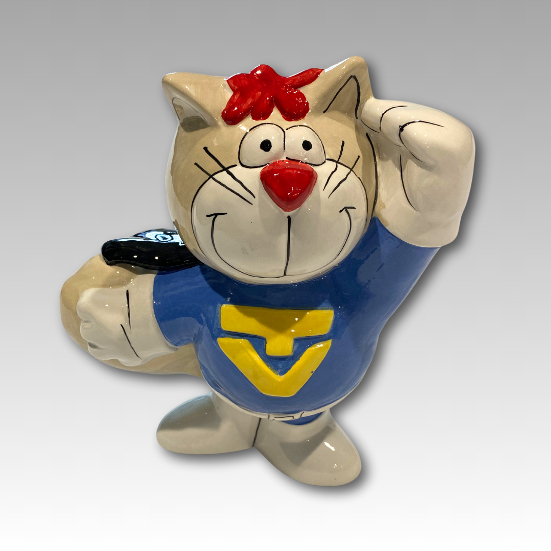 Statuina Super Telegattone in ceramica, vista frontale