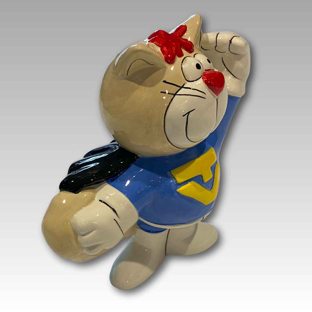 Statuina Super Telegattone in ceramica, vista laterale