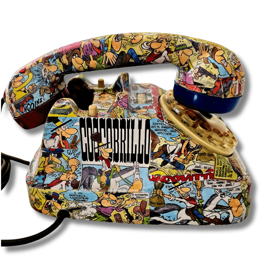 Retro telefono Cocco Bill con disegni colorati