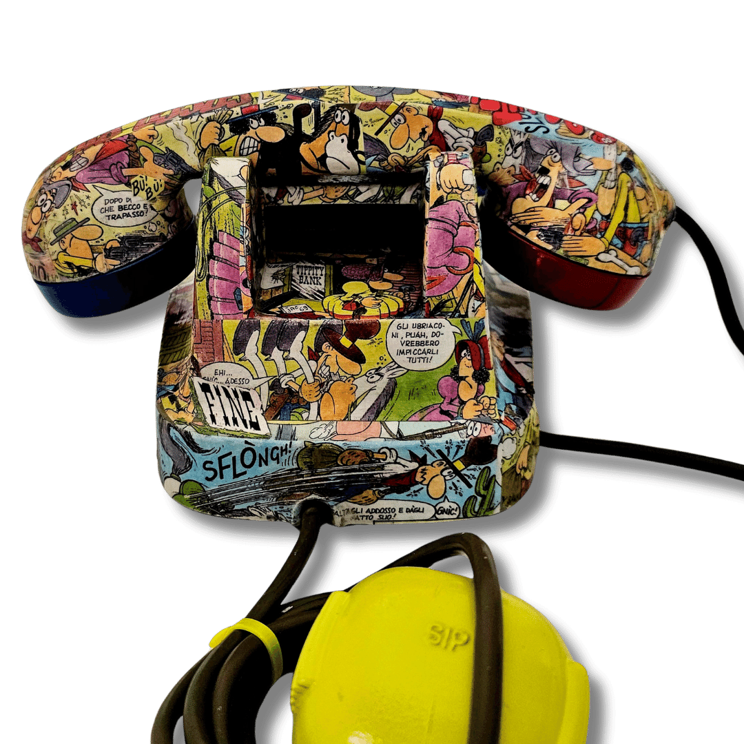 Telefono vintage Cocco Bill con cavo e arte fumetto