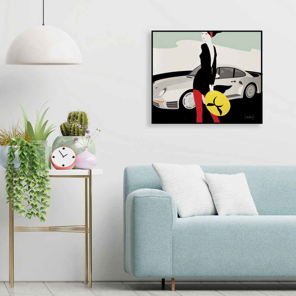 Ambientazione Serigrafia firmata a mano Porsche 959 Firmata e Numerata - Arte Automobilistica Esclusiva - Dimensioni 83x68 cm"