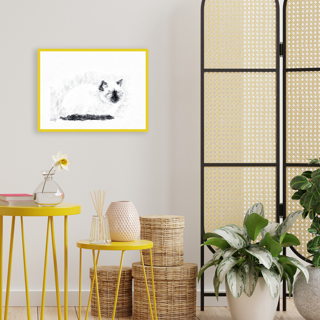 Ambientazione Quadro Bozzetto originale nr.2 di un gatto firmato da Amleto Dalla Costa, 40x30cm, arte italiana collezionabile.