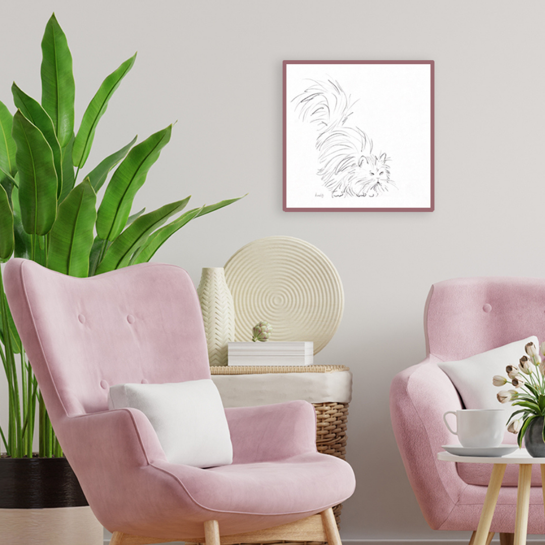 Ambientazione Quadro disegno originale ed Esclusiva serie di bozzetti 'Original Cats' di Amleto Dalla Costa. Arte felina originale, numerata e firmata.