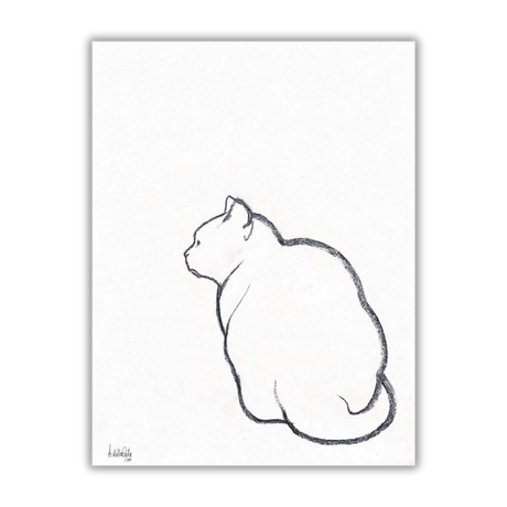 Disegno minimalista di gatto firmato Amleto Dalla Costa