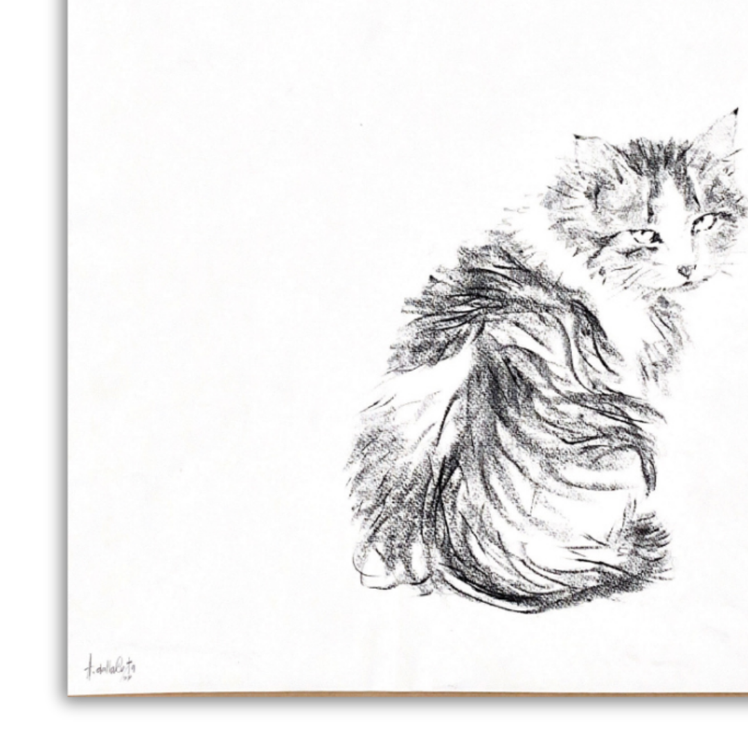 Dettaglio del bozzetto di gatto firmato Amleto Dalla Costa