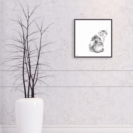 Bozzetto originale gatto incorniciato su parete moderna