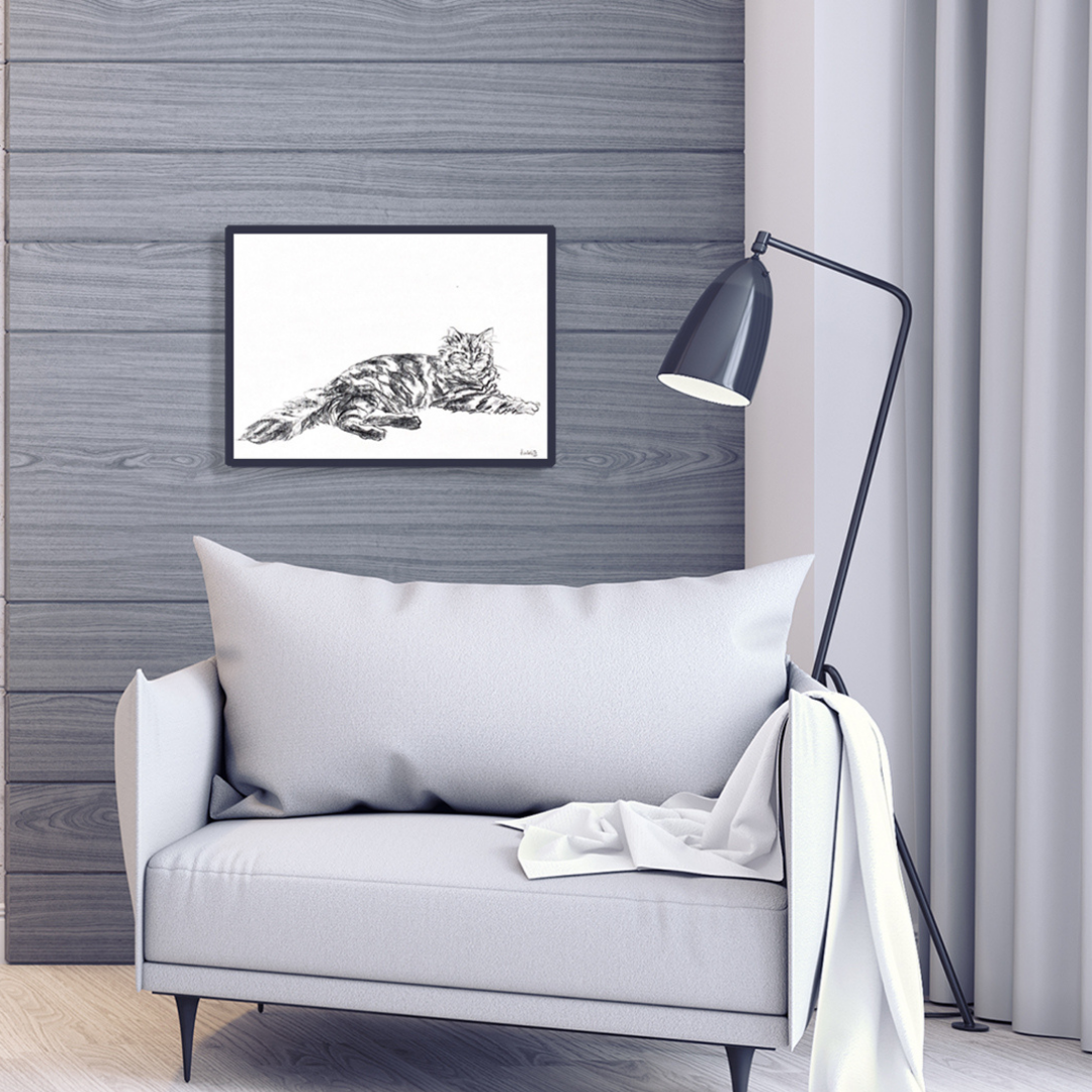 Bozzetto originale gatto su parete moderna