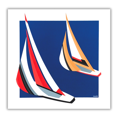 Quadro Serigrafia 'Portofino' della Collezione Emozione Vela, opera di Amleto dalla Costa, vibrante di colori e movimento, firmata e numerata, 52x52 cm.