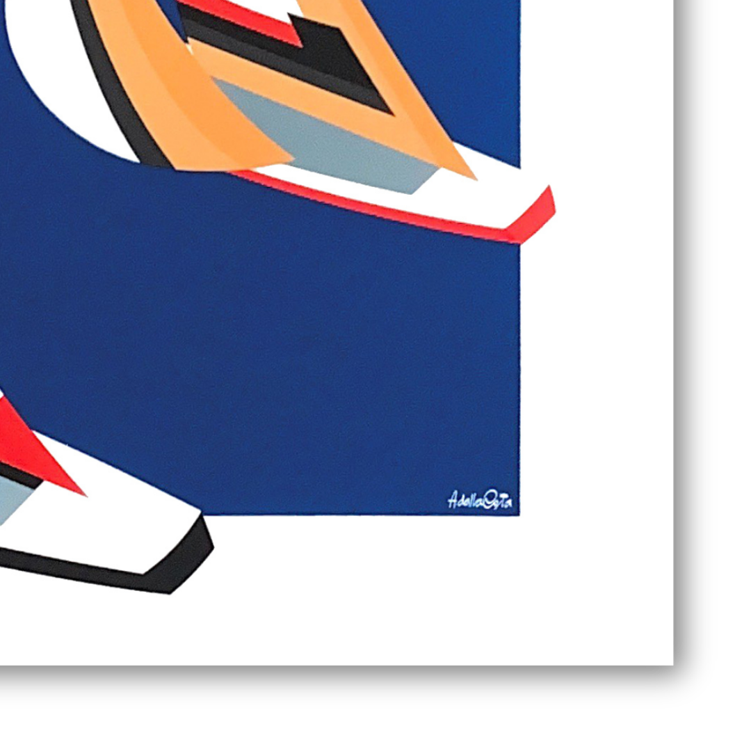 Dettaglio Serigrafia 'Portofino' della Collezione Emozione Vela, opera di Amleto dalla Costa, vibrante di colori e movimento, firmata e numerata, 52x52 cm.