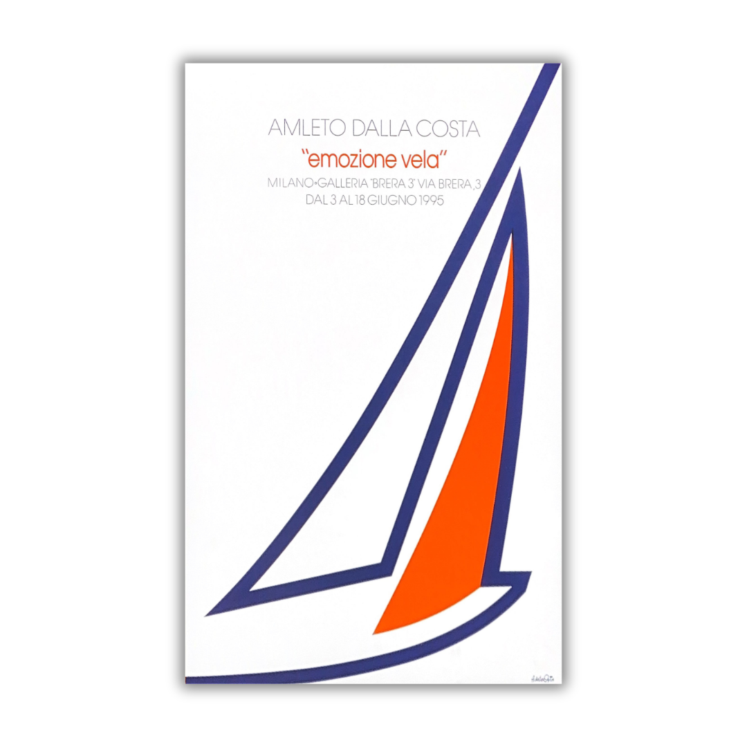 Quadro "Poster 'EMOZIONE VELA' di Amleto Dalla Costa, edizione rara e limitata, arte nautica del 1995, ideale per collezionisti."
