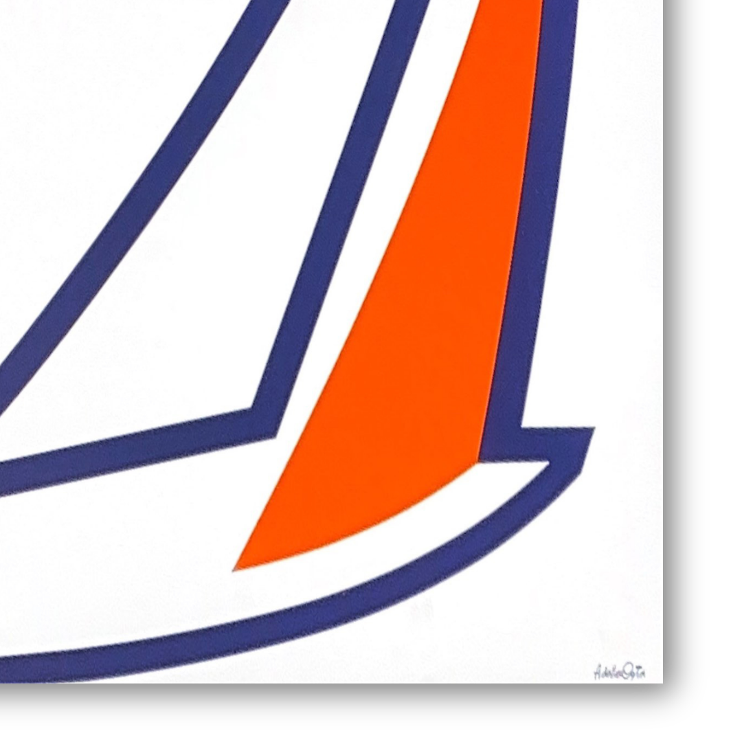 Dettaglio "Poster 'EMOZIONE VELA' di Amleto Dalla Costa, edizione rara e limitata, arte nautica del 1995, ideale per collezionisti."